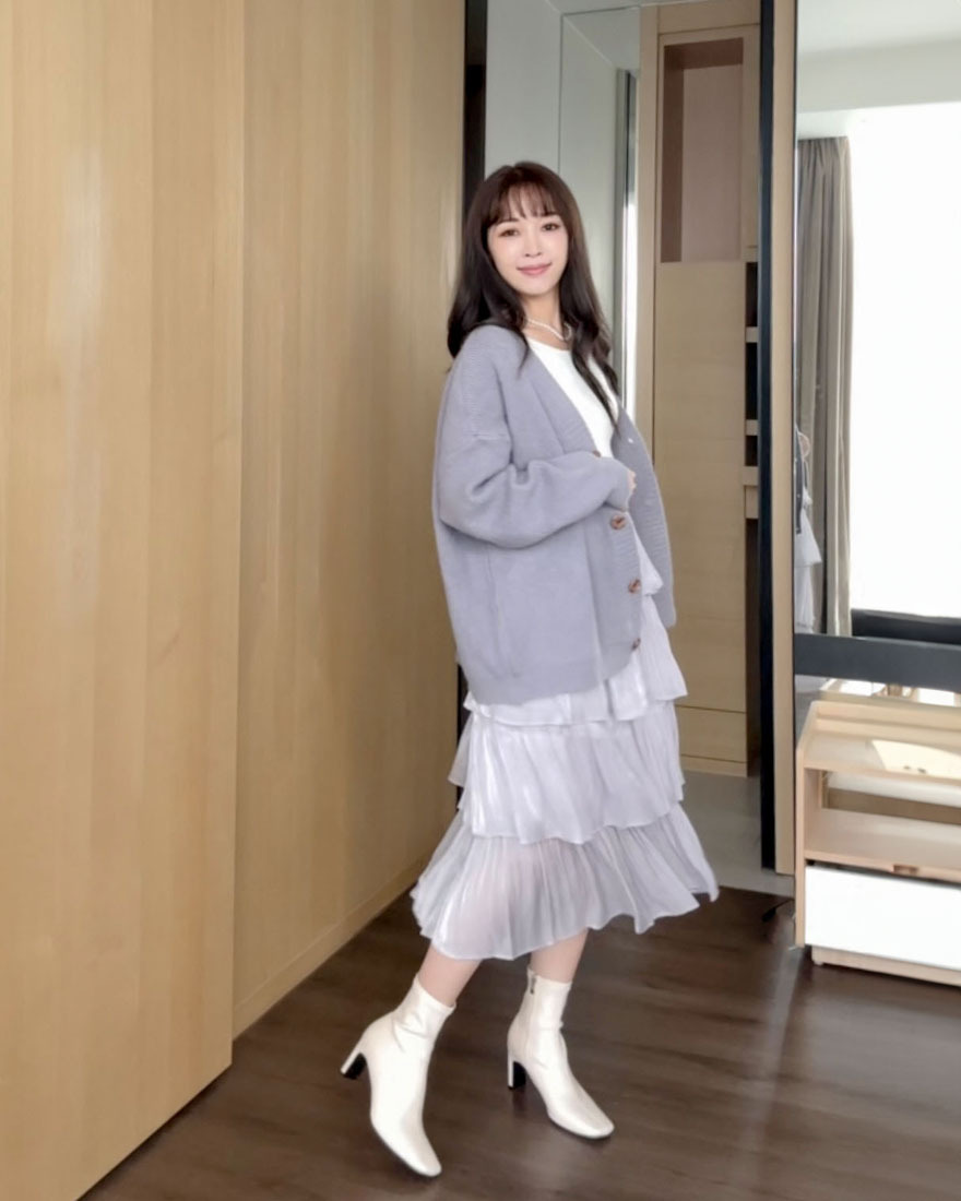 LINA LINA愛戀冬季琥珀釦螺紋造型毛衣外套-迷人紫
