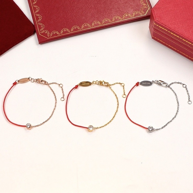 18k re法國經典半繩鍊”pure圓鑽小紅繩定製手鍊