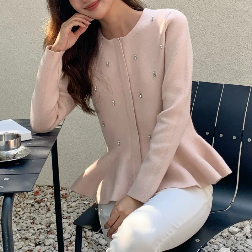 草莓粉水鑽造型拉鍊收腰傘擺上衣S-M (Elegant & Love)