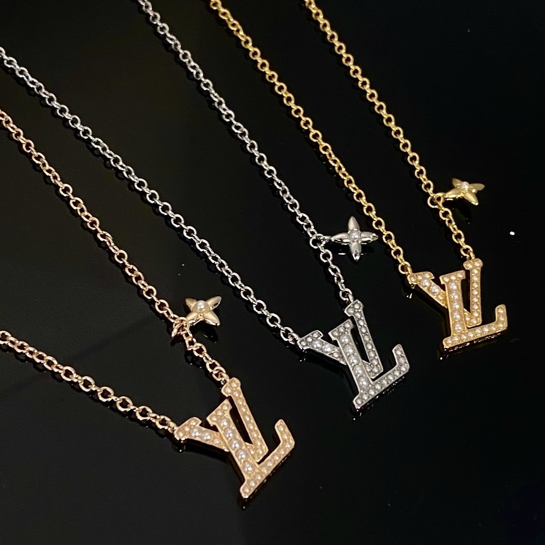 18k lv老花字母”珍珠單花高奢定製項鍊