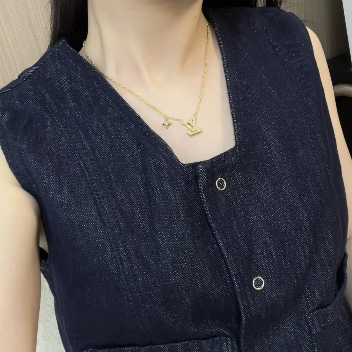 18k lv老花字母”珍珠單花高奢定製項鍊