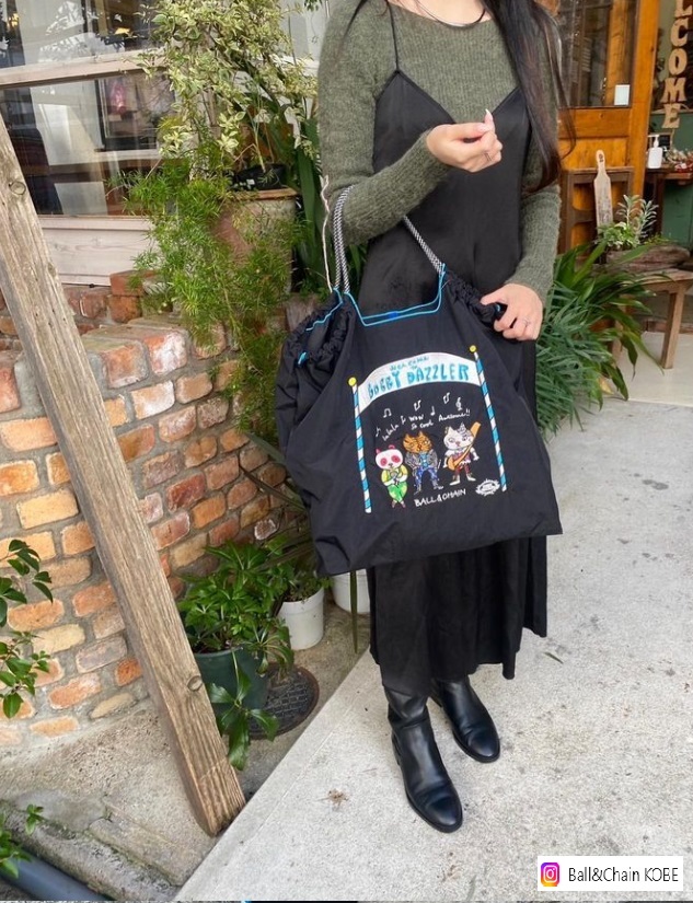 Ball＆Chain 刺繡環保購物袋 L號 - 黑 (32210101)