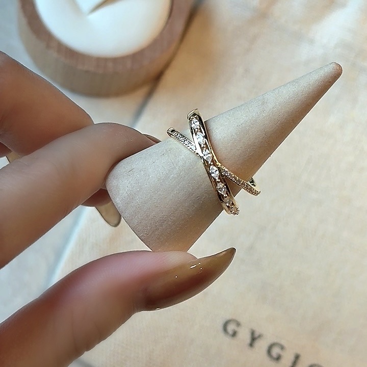 shine金鑽浪漫鏤空交織水滴開口鑽戒