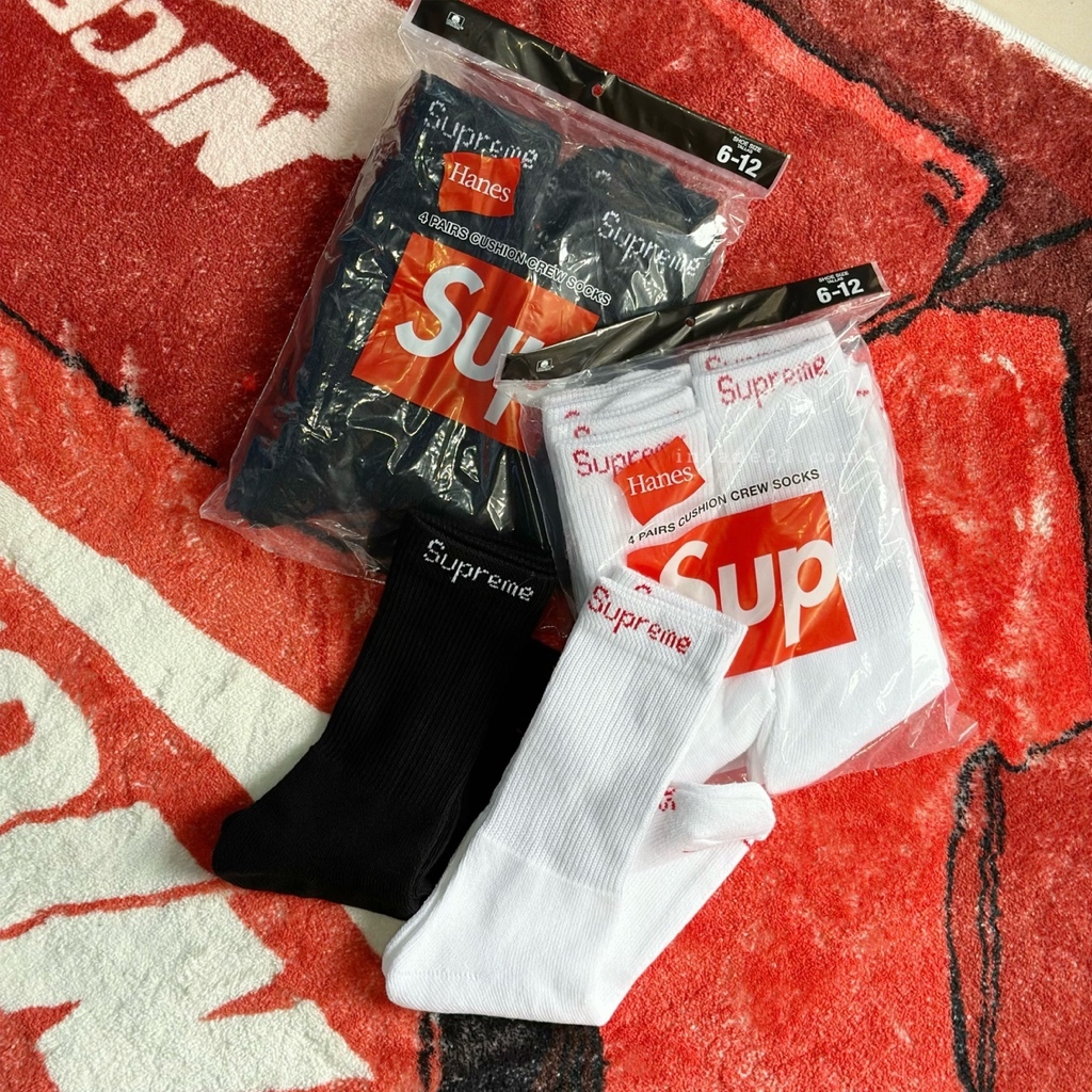 SUPREME  / HANES CREW SOCKS 長襪 黑//白 襪子