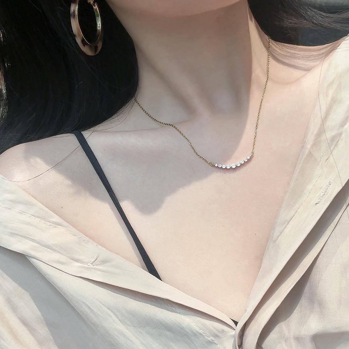 GY smile微笑圓水鑽巨閃低奢定製項鍊