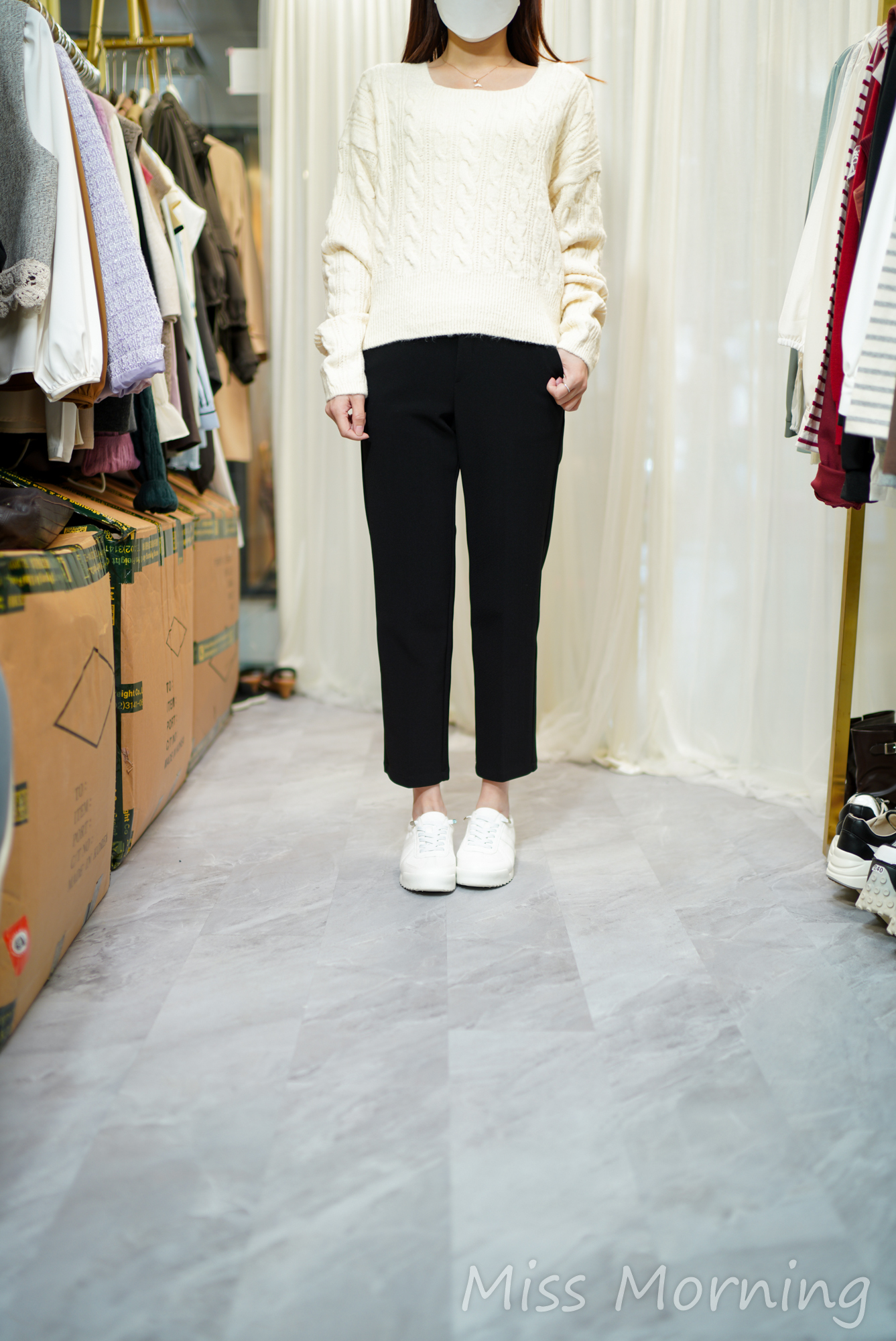 方領麻花扭紋針織上衣(14212)