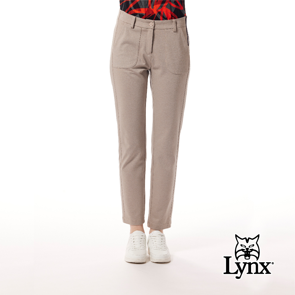 【Lynx Golf】日本面料抗皺脇邊配條織帶LOGO膠印窄管九分褲