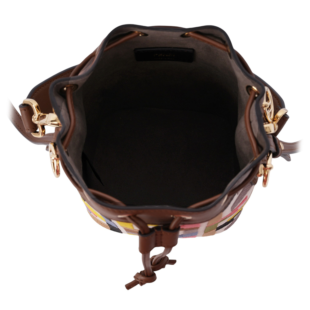 【FENDI】MON TRESOR 刺繡帆布及皮革二用迷你水桶包(彩色) 8BS093 AOW2 F1PI3