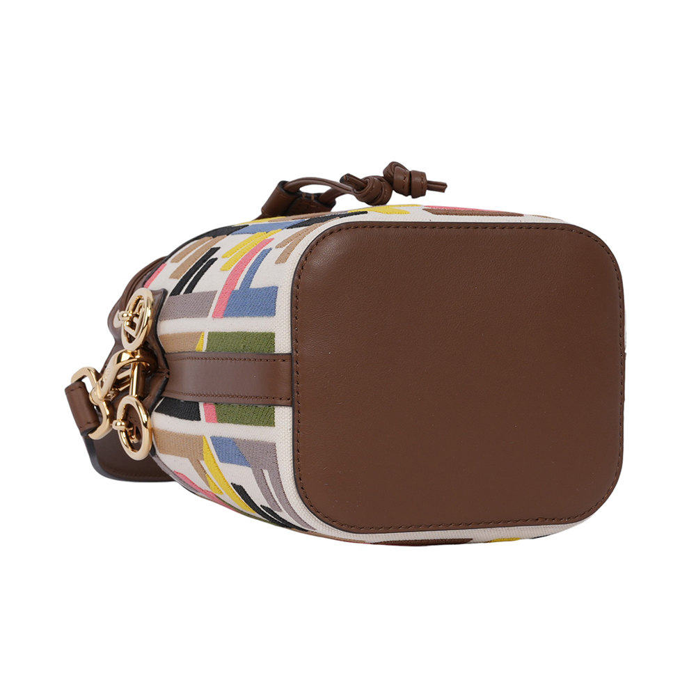 【FENDI】MON TRESOR 刺繡帆布及皮革二用迷你水桶包(彩色) 8BS093 AOW2 F1PI3