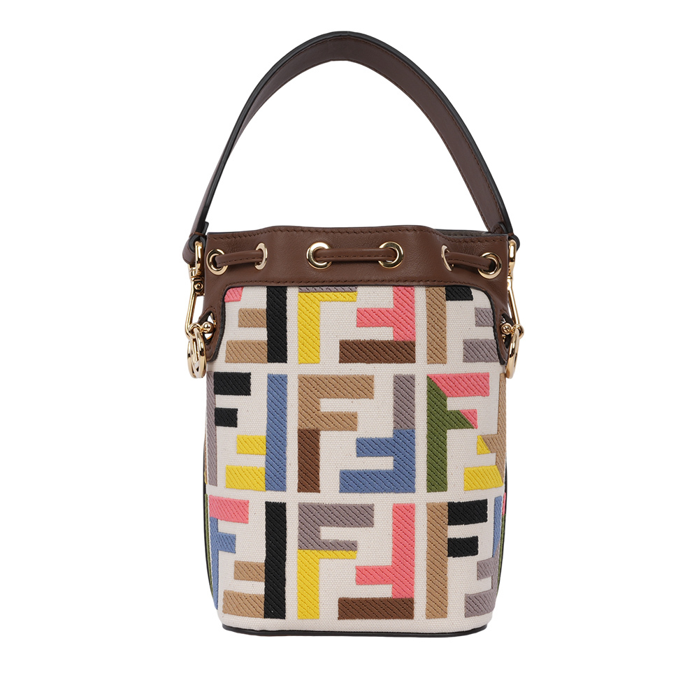 【FENDI】MON TRESOR 刺繡帆布及皮革二用迷你水桶包(彩色) 8BS093 AOW2 F1PI3