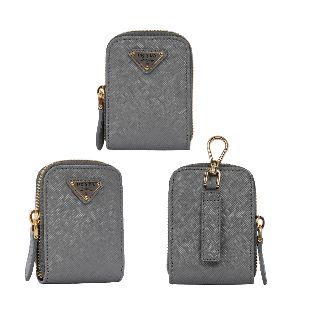 【PRADA】Re-Edition 2005 金色三角牌標誌防刮皮革三合一包(板岩灰)1BH204 NZV F0CZG