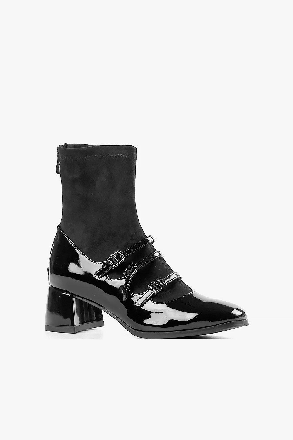 Buckle Straps 漆皮條帶彈性布靴