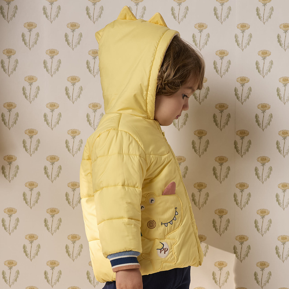 PIPPY 可愛恐龍鰭造型亮眼連帽風衣鋪棉外套 黃