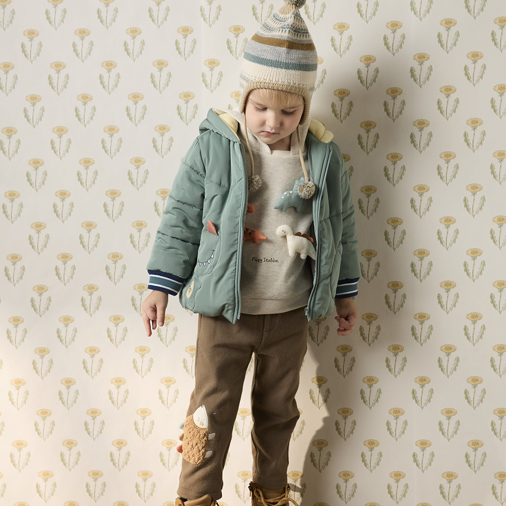 PIPPY 可愛恐龍鰭造型連帽風衣鋪棉外套 綠