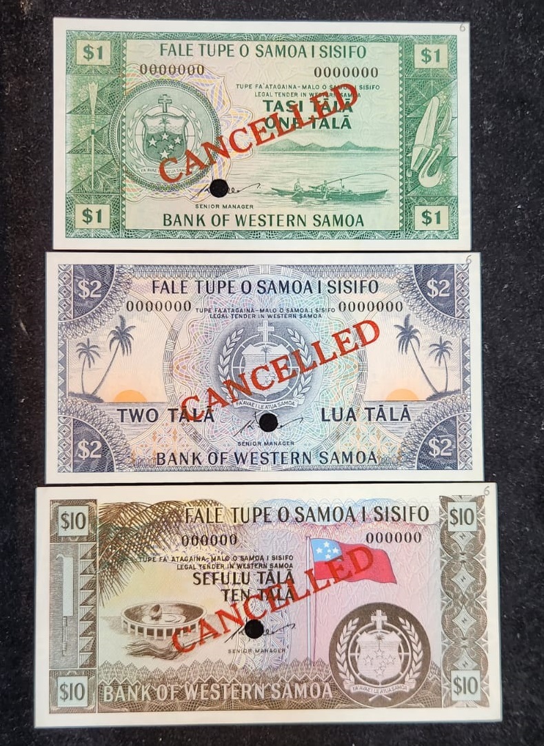 Western Samoa / West-Samoa 薩摩亞  $10、$5、$2 編號"全0"樣鈔乙套