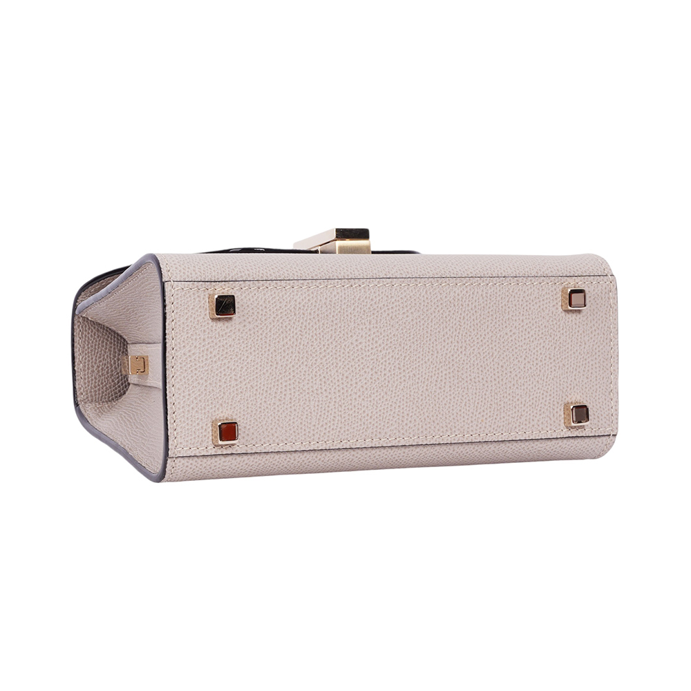 【Valextra】Iside 牛皮轉釦手提/斜背二用包(Micro)(裸粉色)WBES0022028LOC99PD