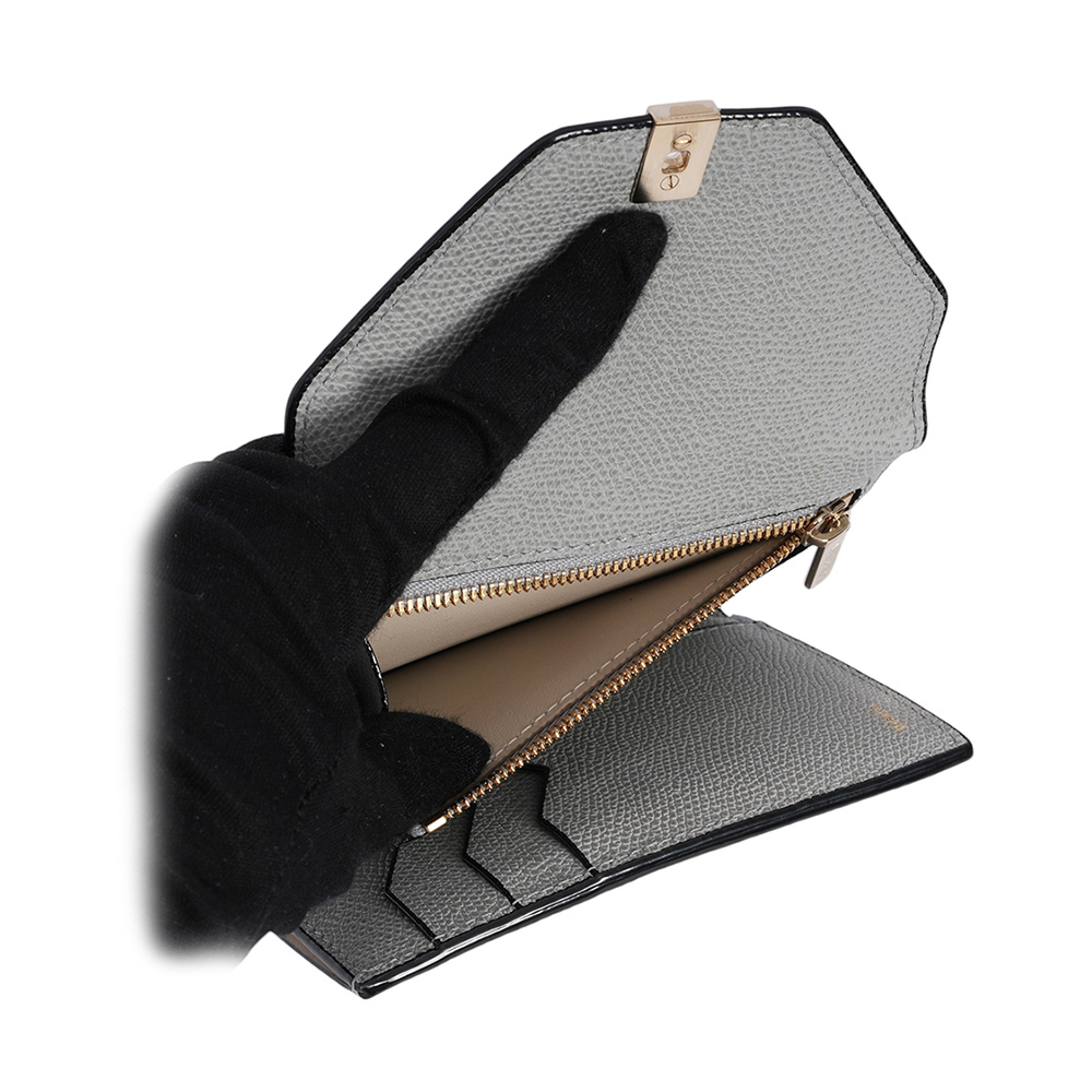 【Valextra】Iside 經典轉釦牛皮三折短夾(灰色)SGES0005028LOCPS99GC