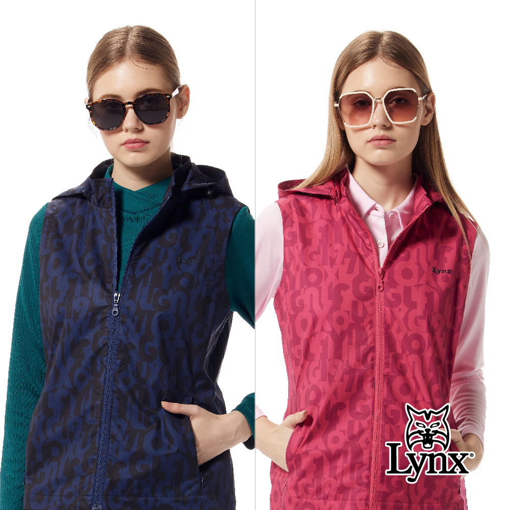 【Lynx Golf】保暖LOGO印花剪裁拉鍊口袋可拆式連帽背心