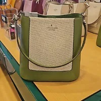 [S] KATE SPADE KH447 LENA CANVAS COLORBLOCK BUCKET BAG,KELP FORES, 196021504280 (SKS1377)
