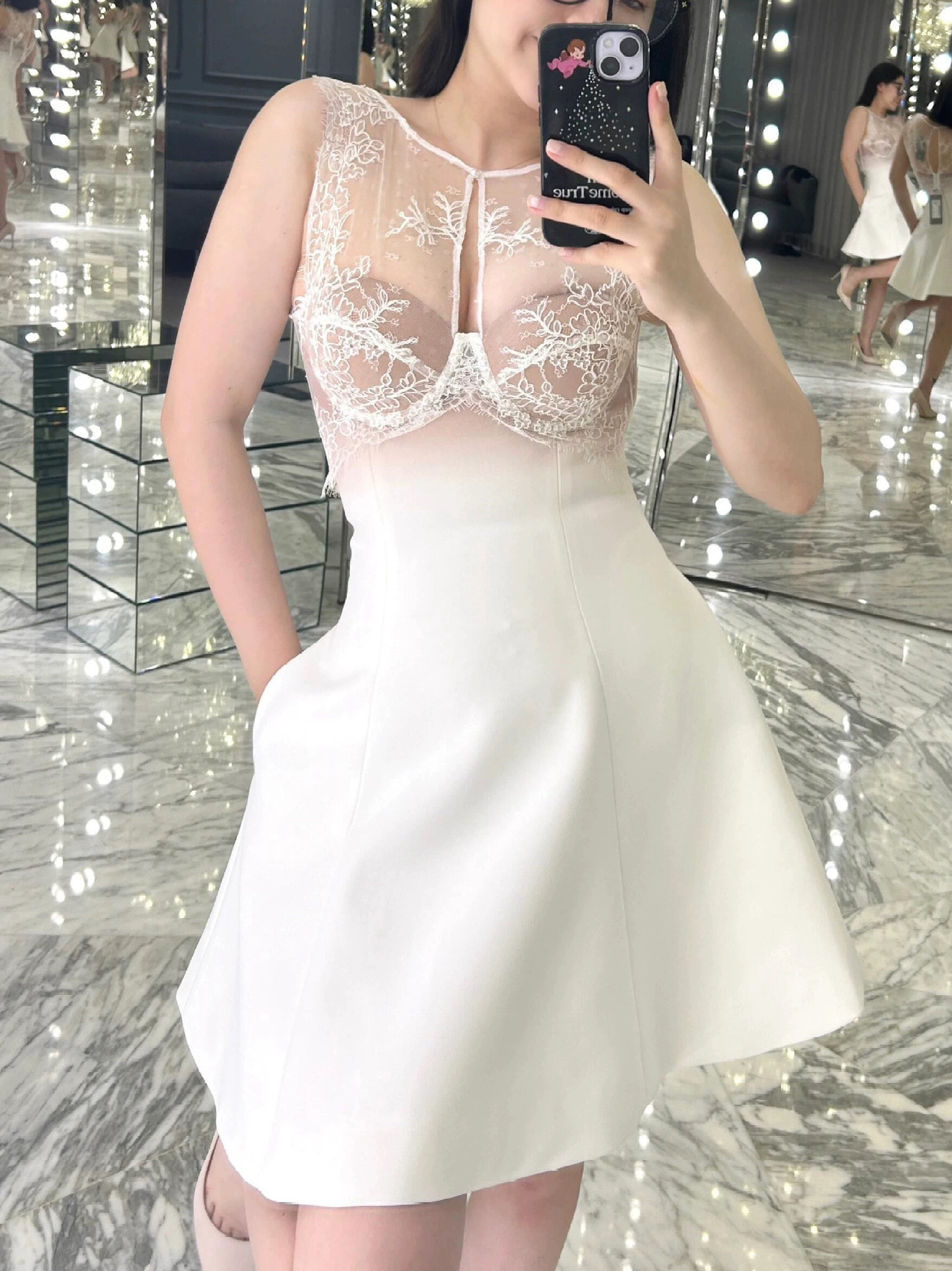 純慾性感 睫毛蕾絲魚骨馬甲收腰洋裝(黑/白)