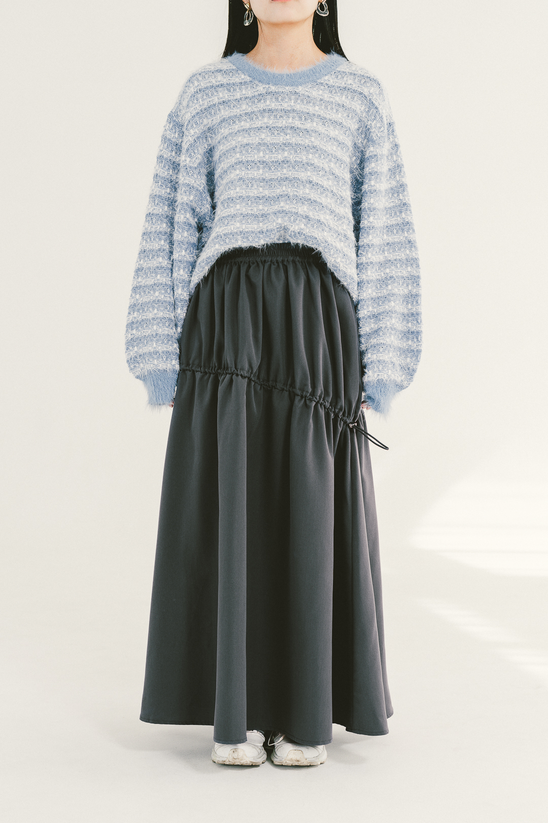 悠閒漫步！斜抽繩A字裙(兩色-霧灰)