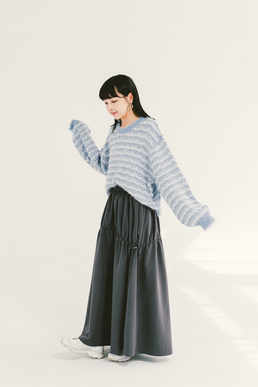 悠閒漫步！斜抽繩A字裙(兩色-霧灰)