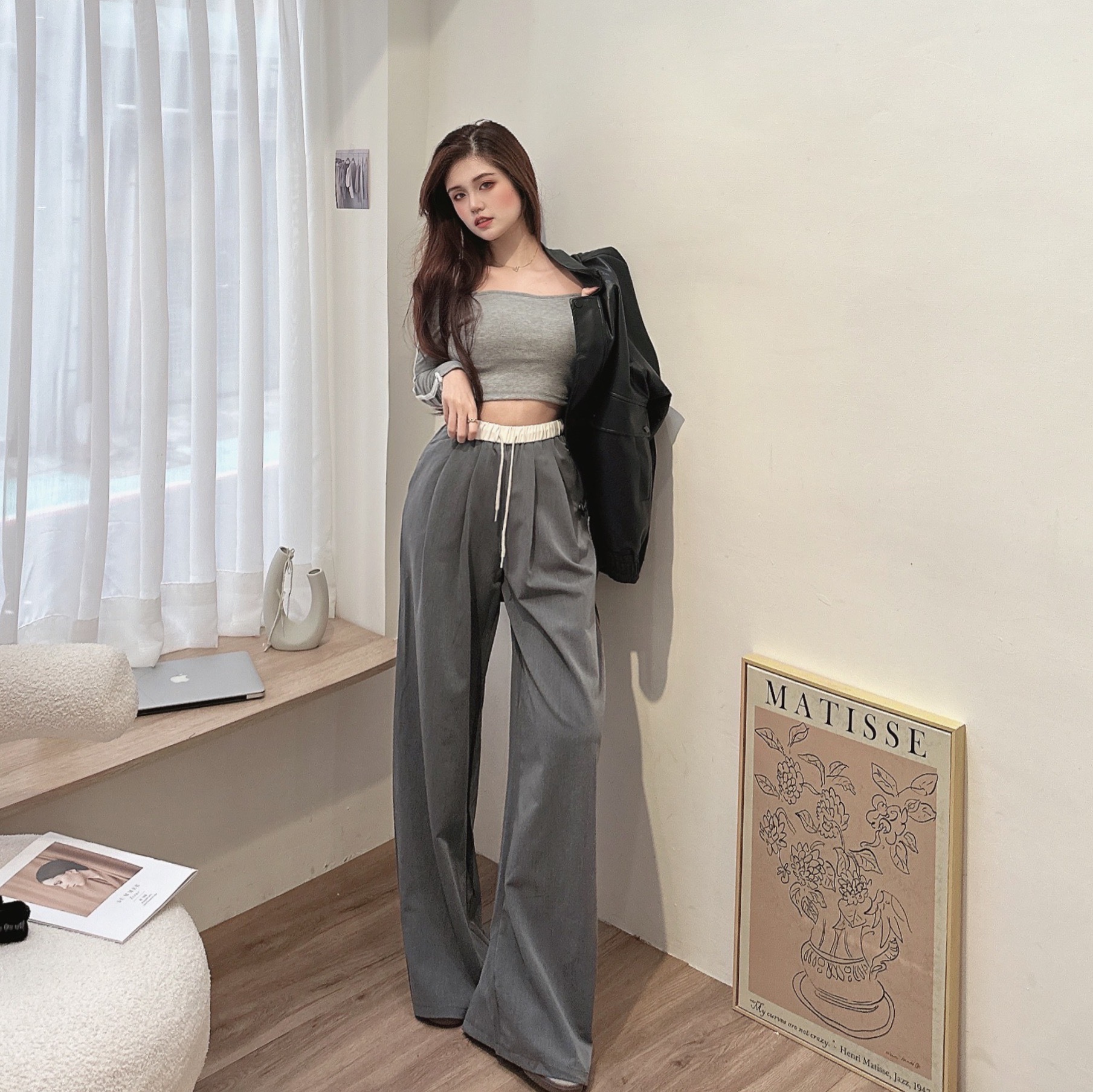 滾邊西裝闊腿寬褲/二色