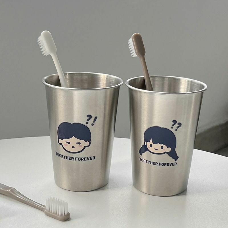 《4969》可愛問號男女孩不鏽鋼漱口杯450ml