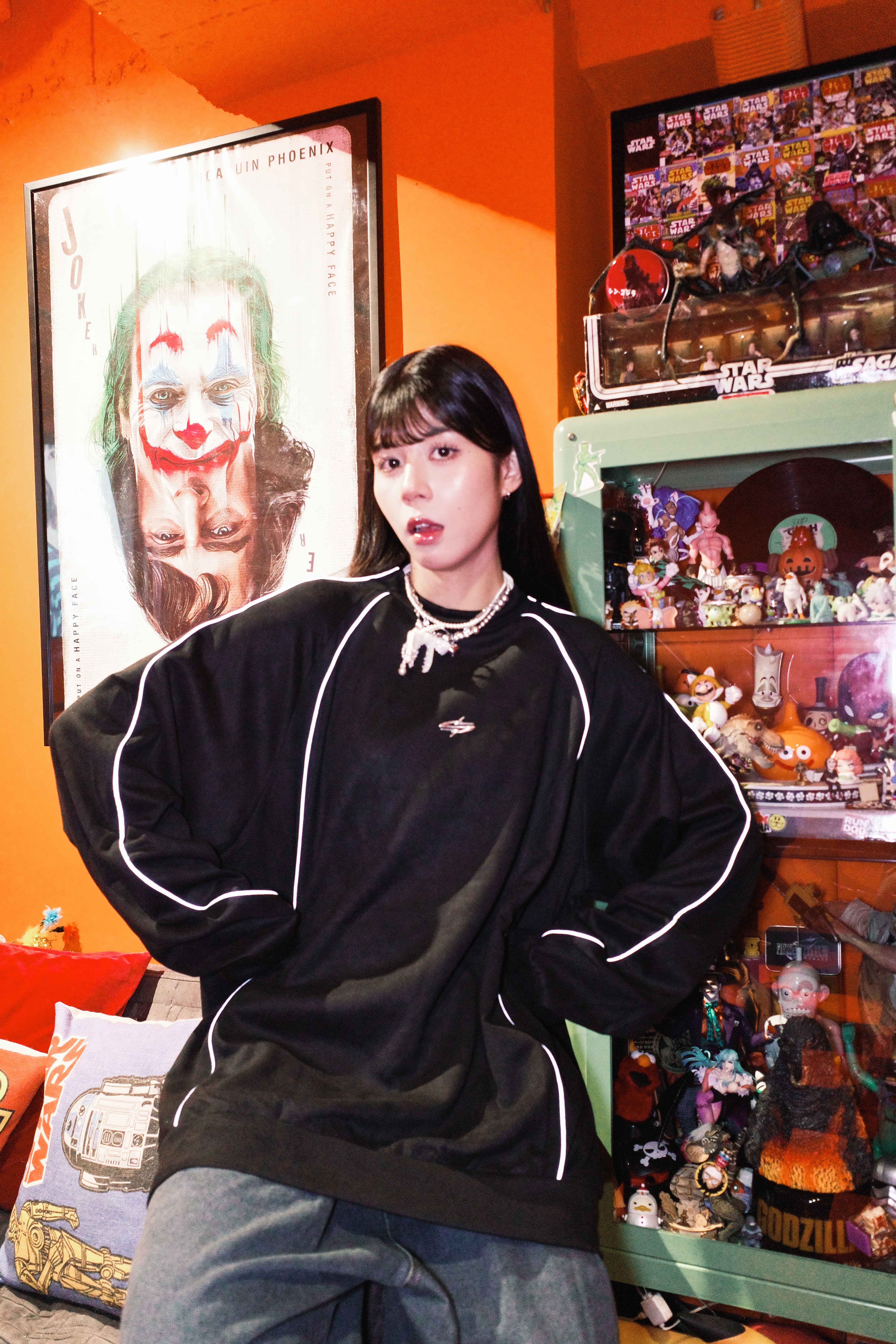 『Always_Good』微高領 反光 麂皮絨 線條 薄長TEE