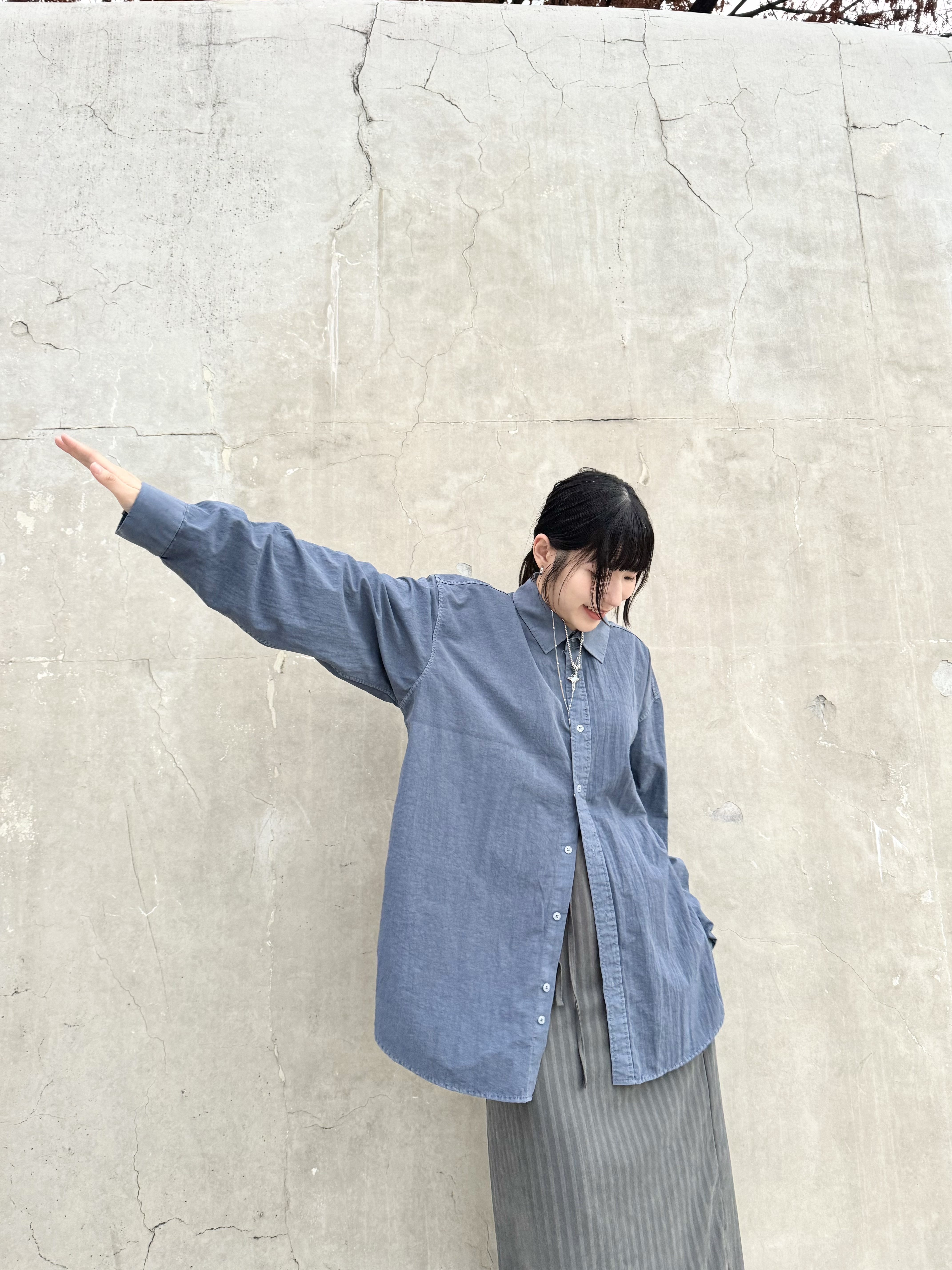 薄索索料OVERSIZE裇衫（PINK/NAVY)