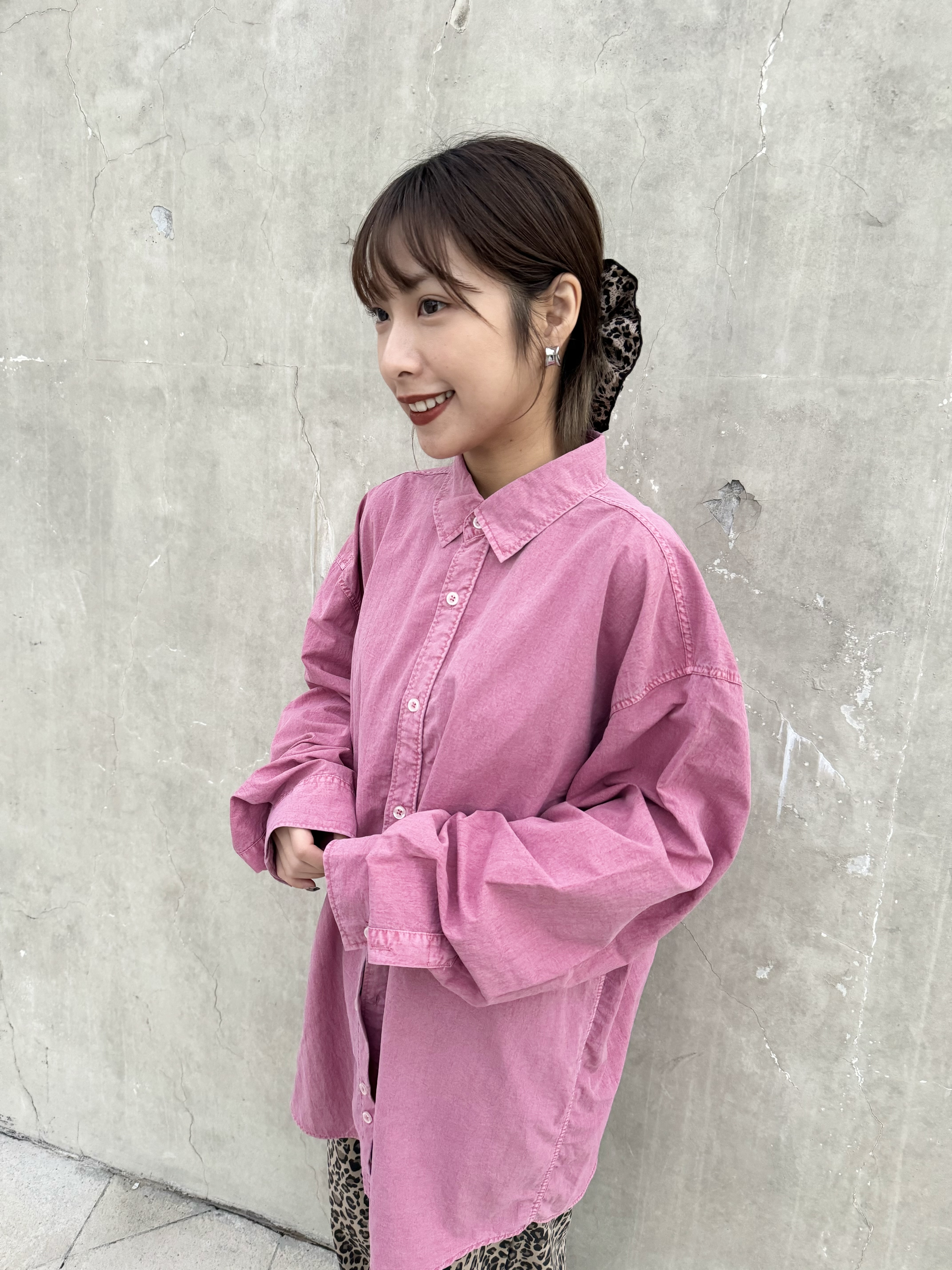 薄索索料OVERSIZE裇衫（PINK/NAVY)