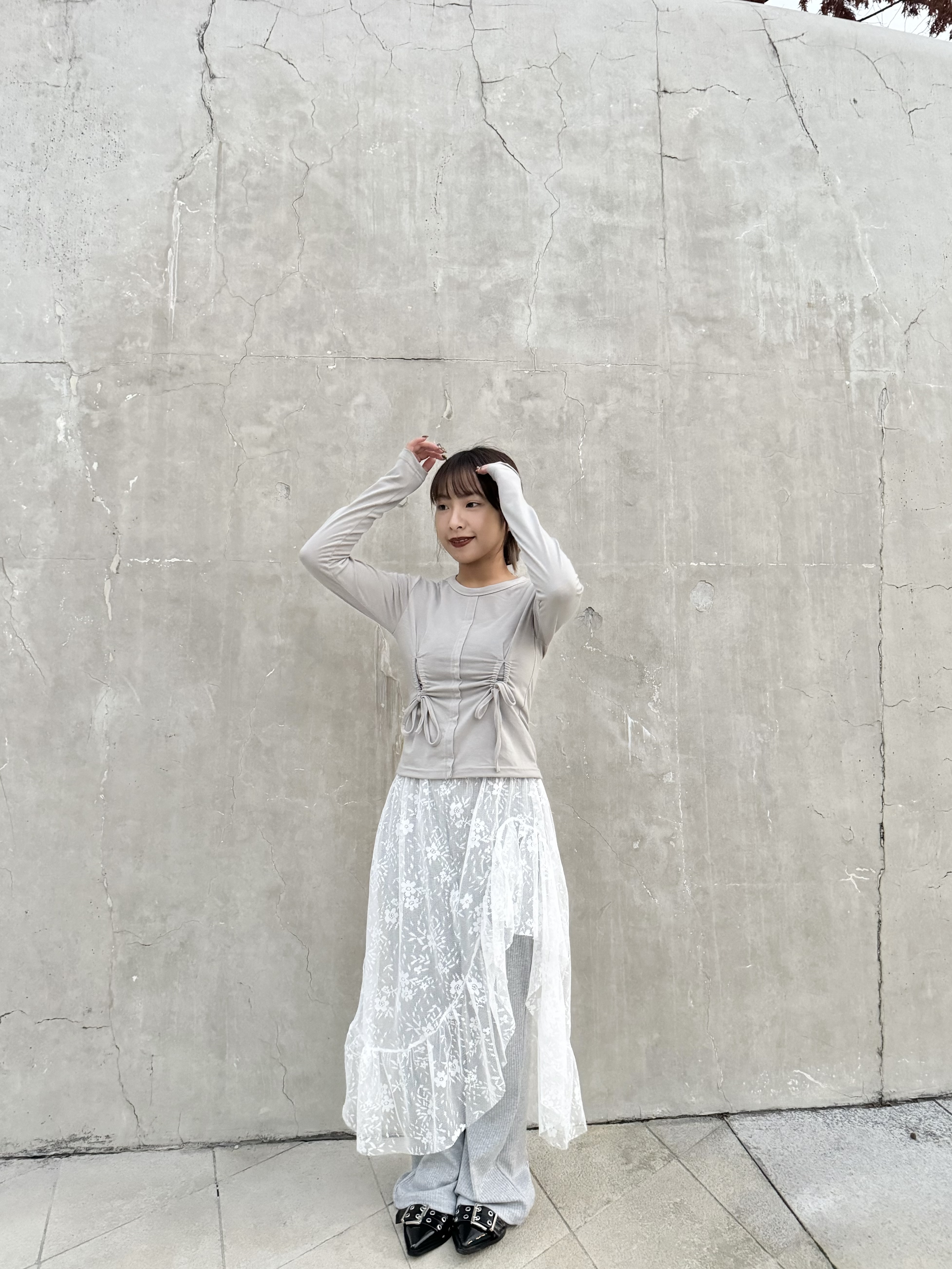 日系感！配LACE LAYER PANTS (GREY)