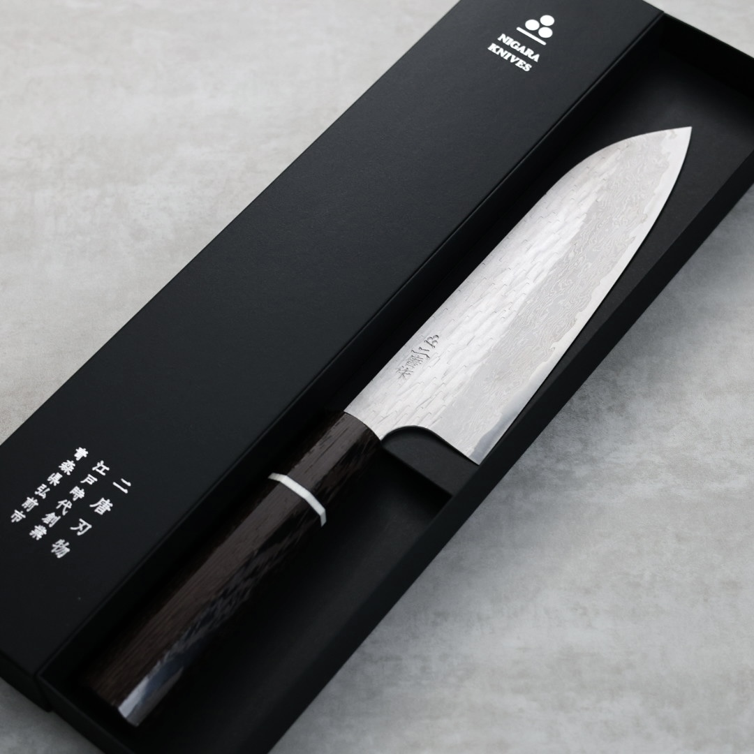 二唐刃物 三德 170mm VG XEOS鋼 鎚目大馬士革