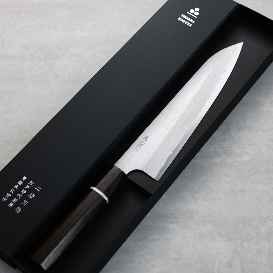 二唐刃物 牛刀 210mm VG XEOS鋼 鎚目大馬士革