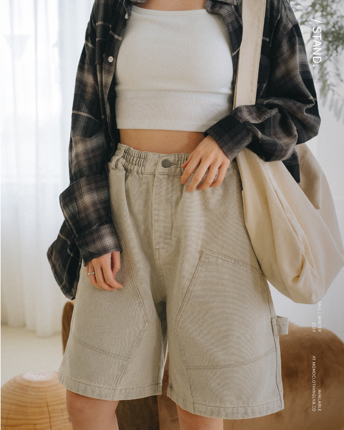 STAND 單寧水洗畫家短褲 2色