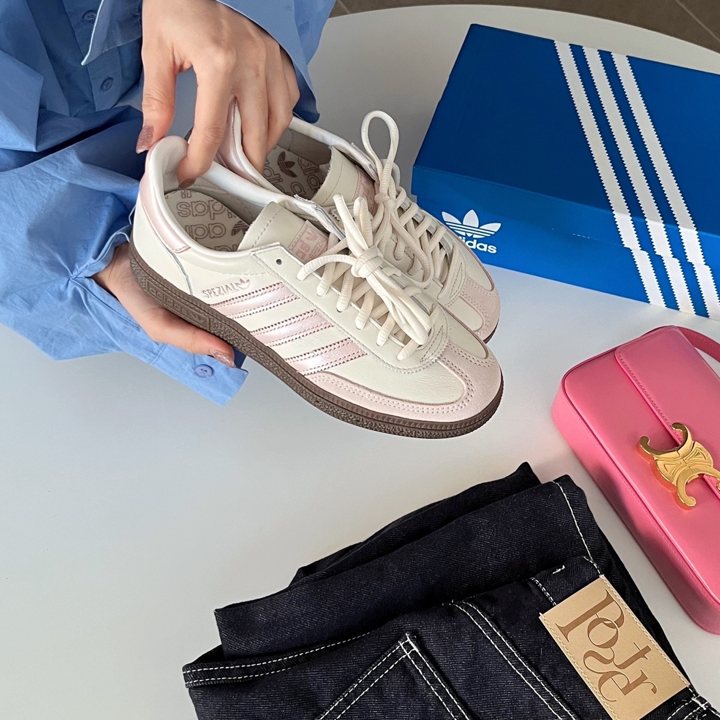 Adidas Originals Handball Spezial 珠光粉金 粉色 奶油 復古鞋 JH8661