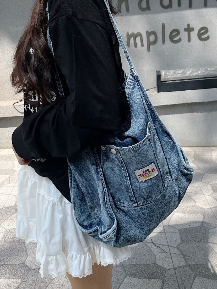 LEE 休閒百搭 牛仔布 單肩包 托特包 復古牛仔藍