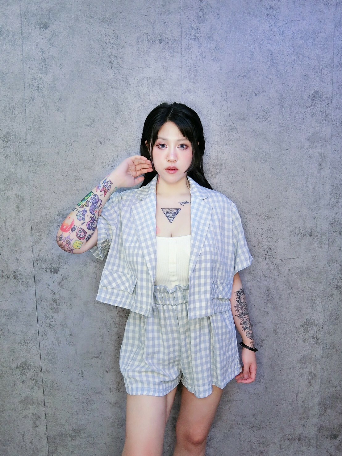 格紋花苞西裝套組