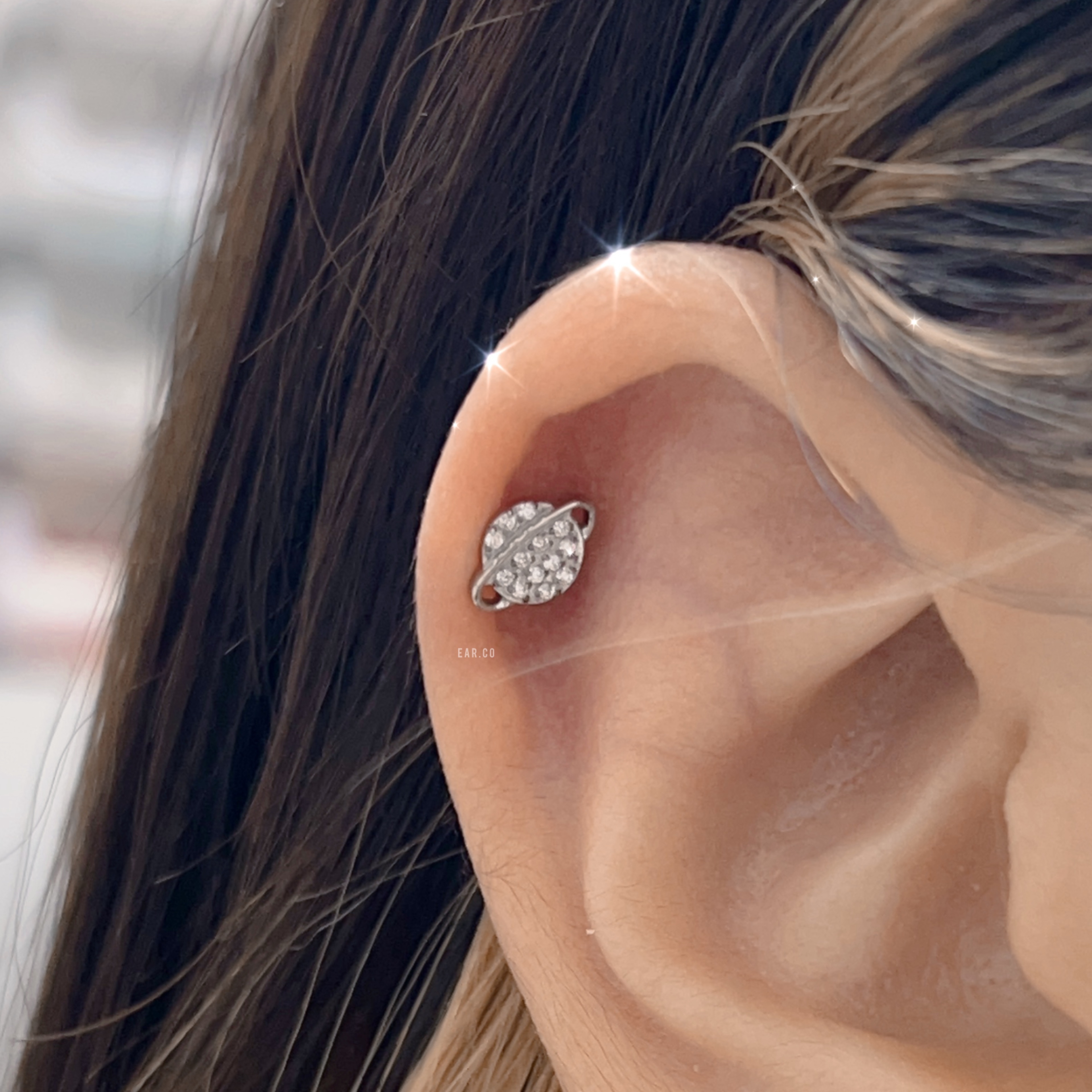 閃石小星球平頭耳門/耳珠/耳骨釘 [G23 Titanium]