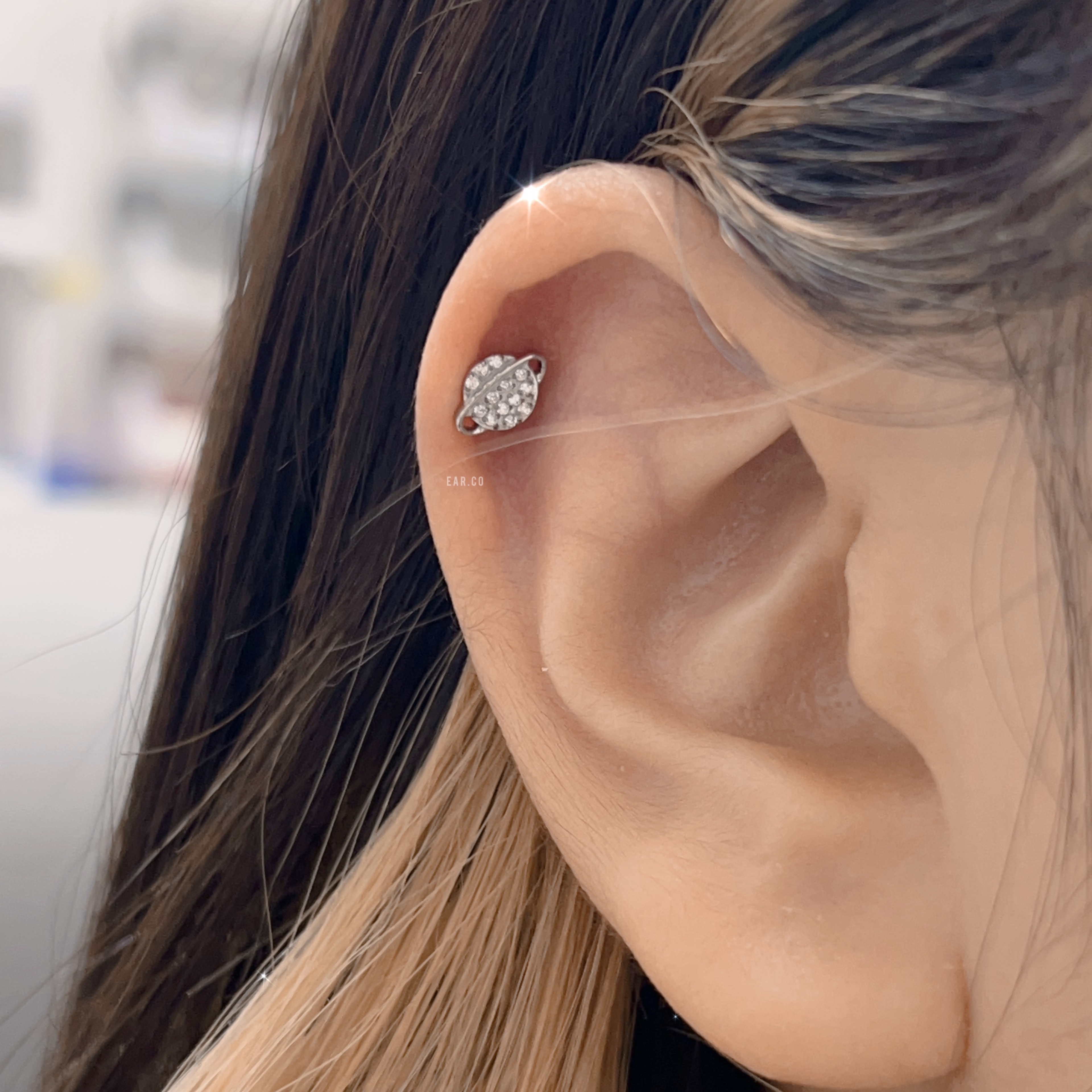 閃石小星球平頭耳門/耳珠/耳骨釘 [G23 Titanium]