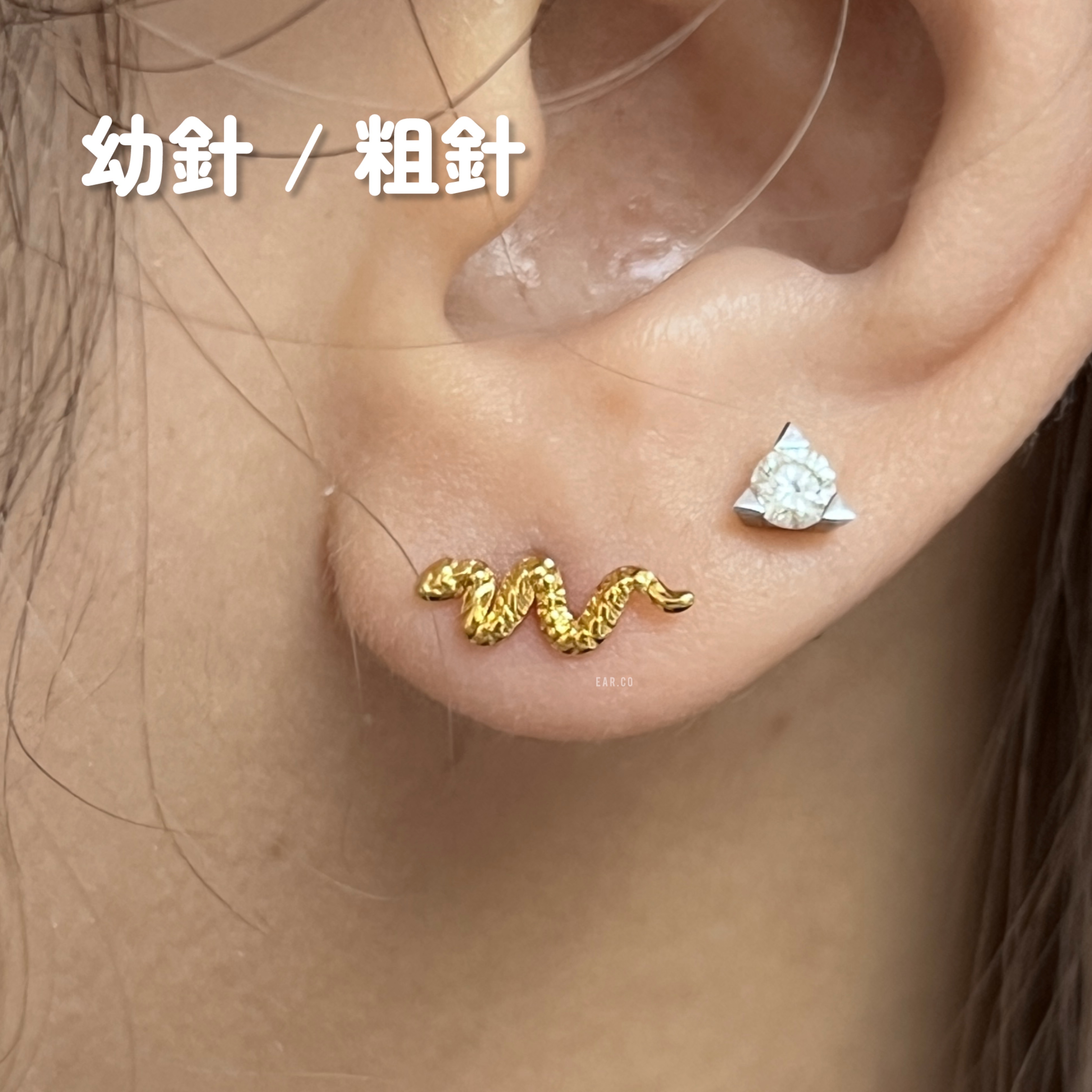 小蛇仔平頭耳門/耳珠/耳骨釘 [G23 Titanium]