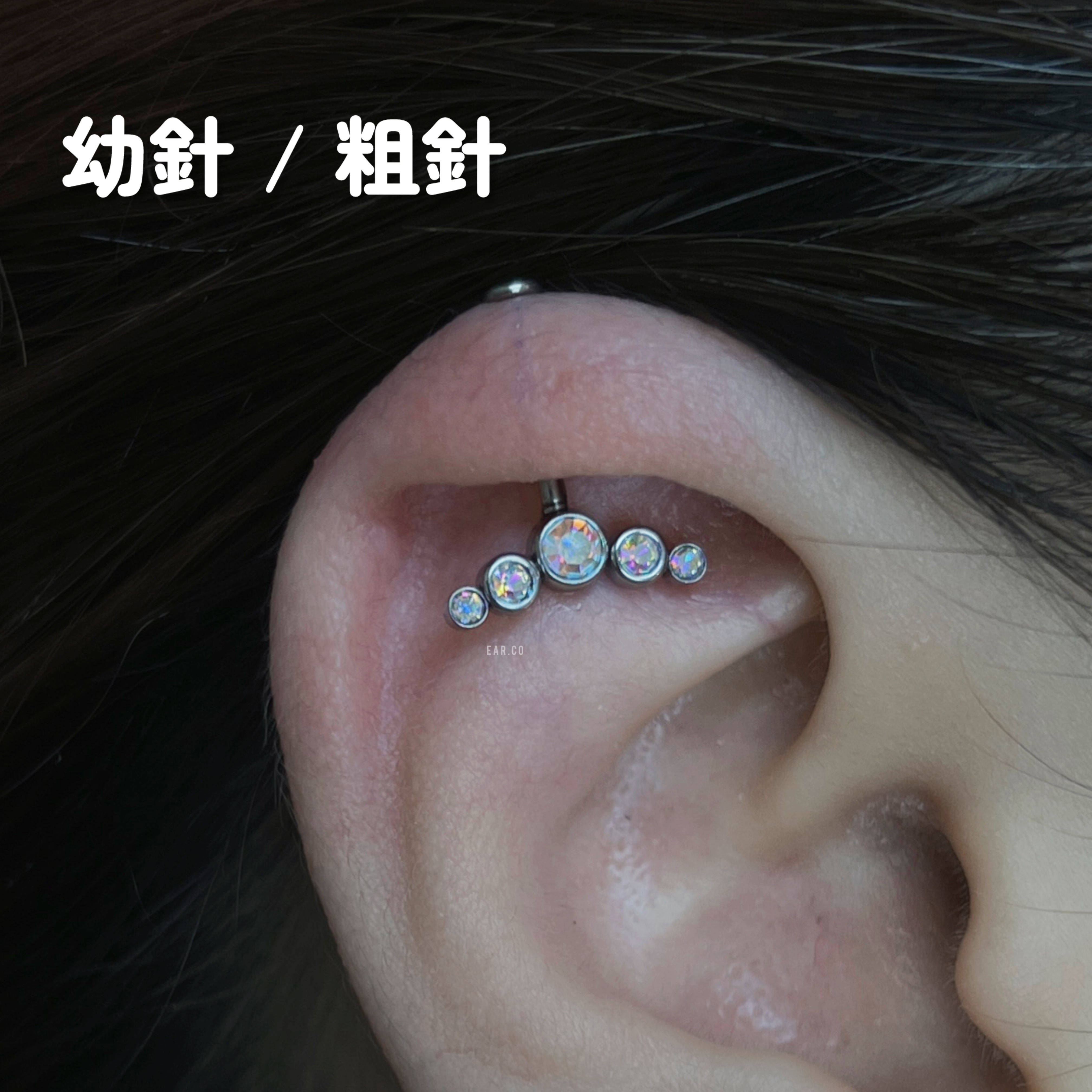 Vertical弧形閃石平頭耳骨釘 [G23 Titanium]