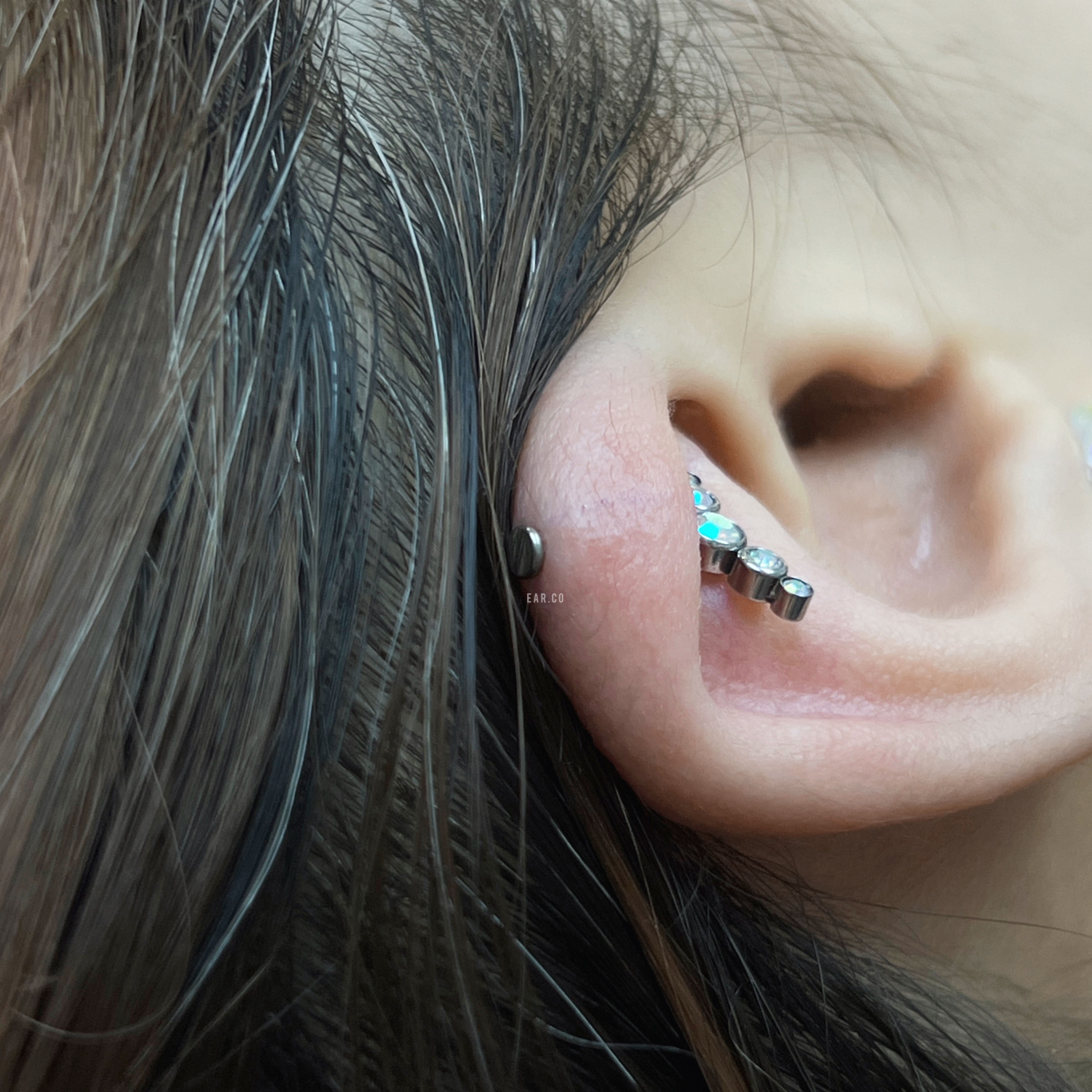 Vertical弧形閃石平頭耳骨釘 [G23 Titanium]