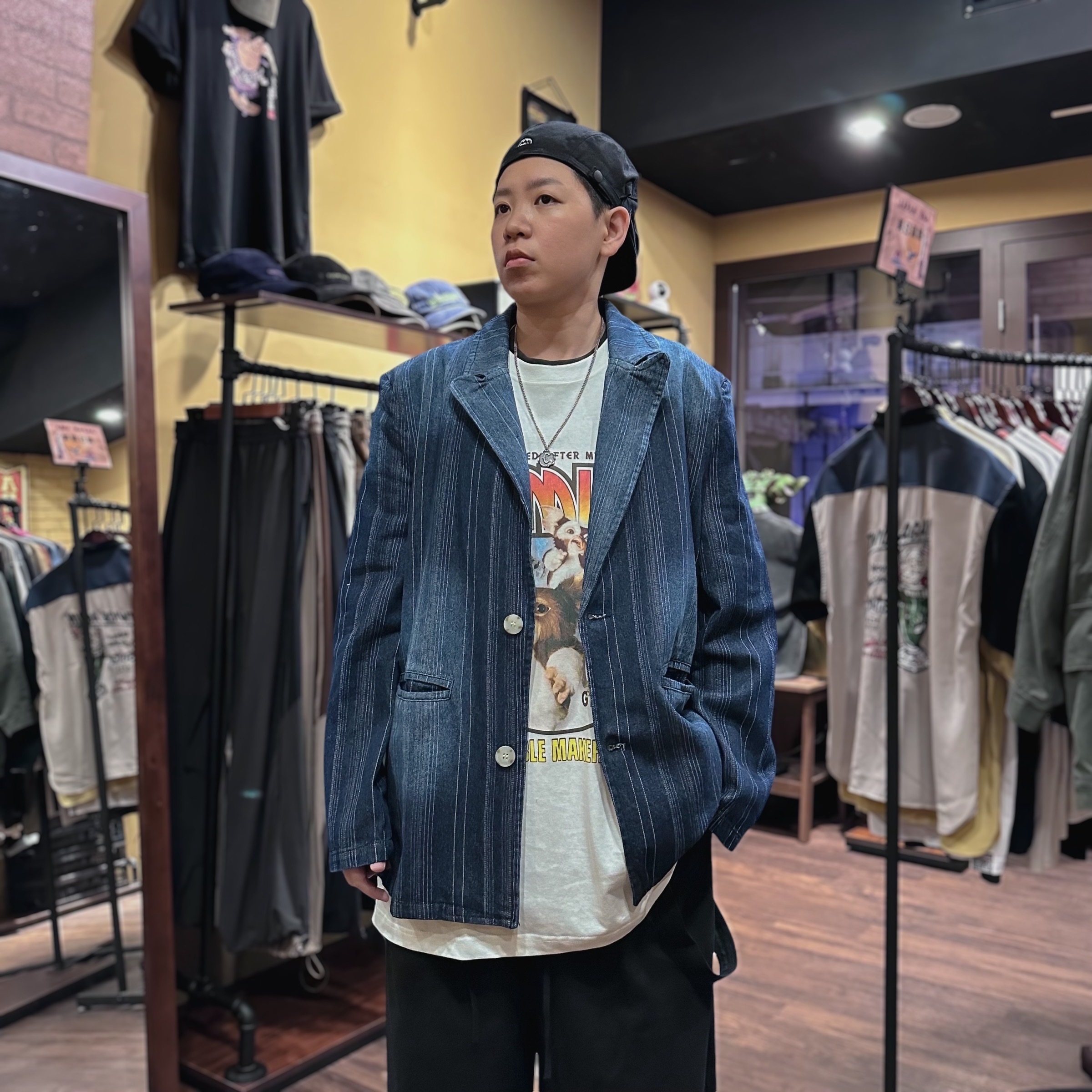 復古印染西裝牛仔外套