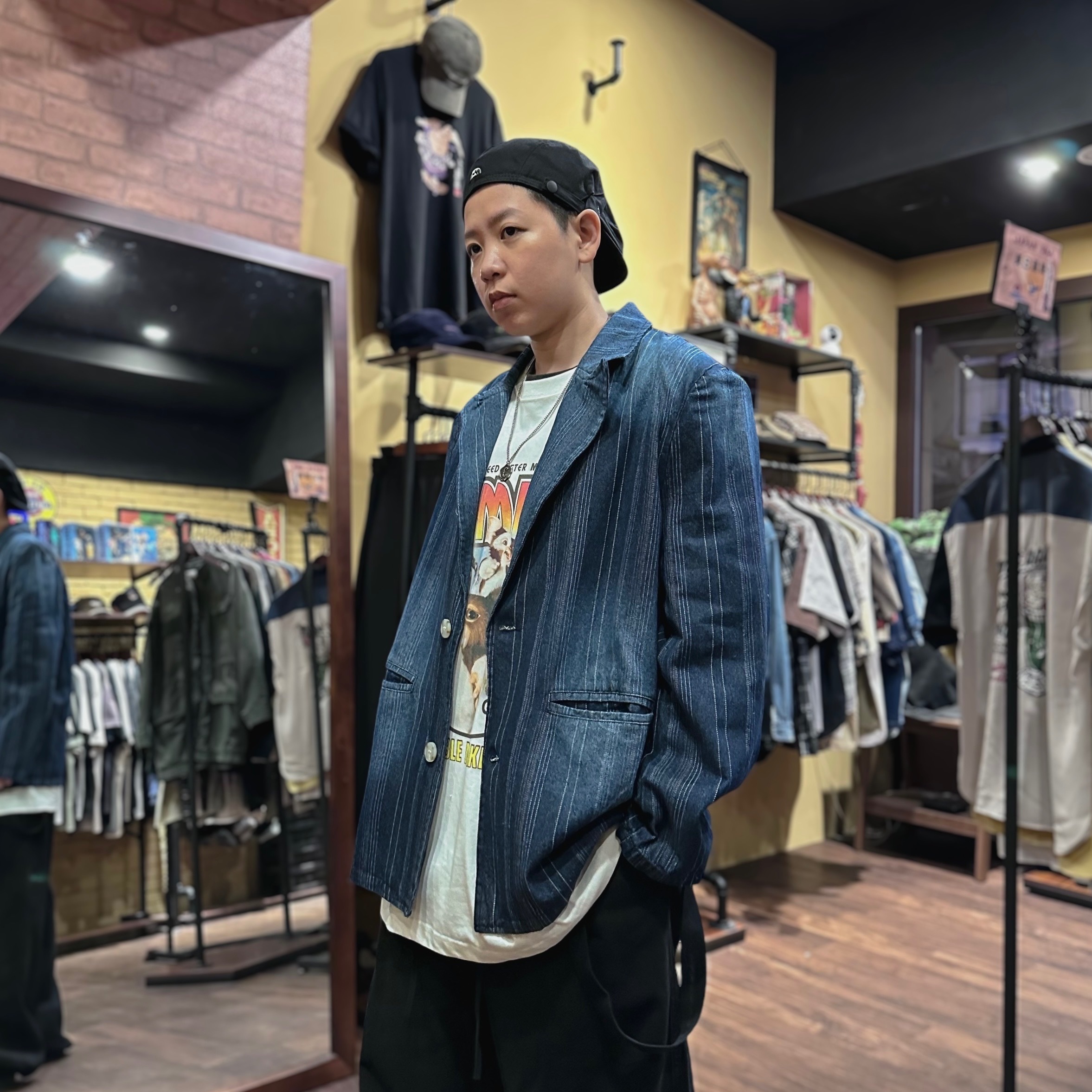 復古印染西裝牛仔外套