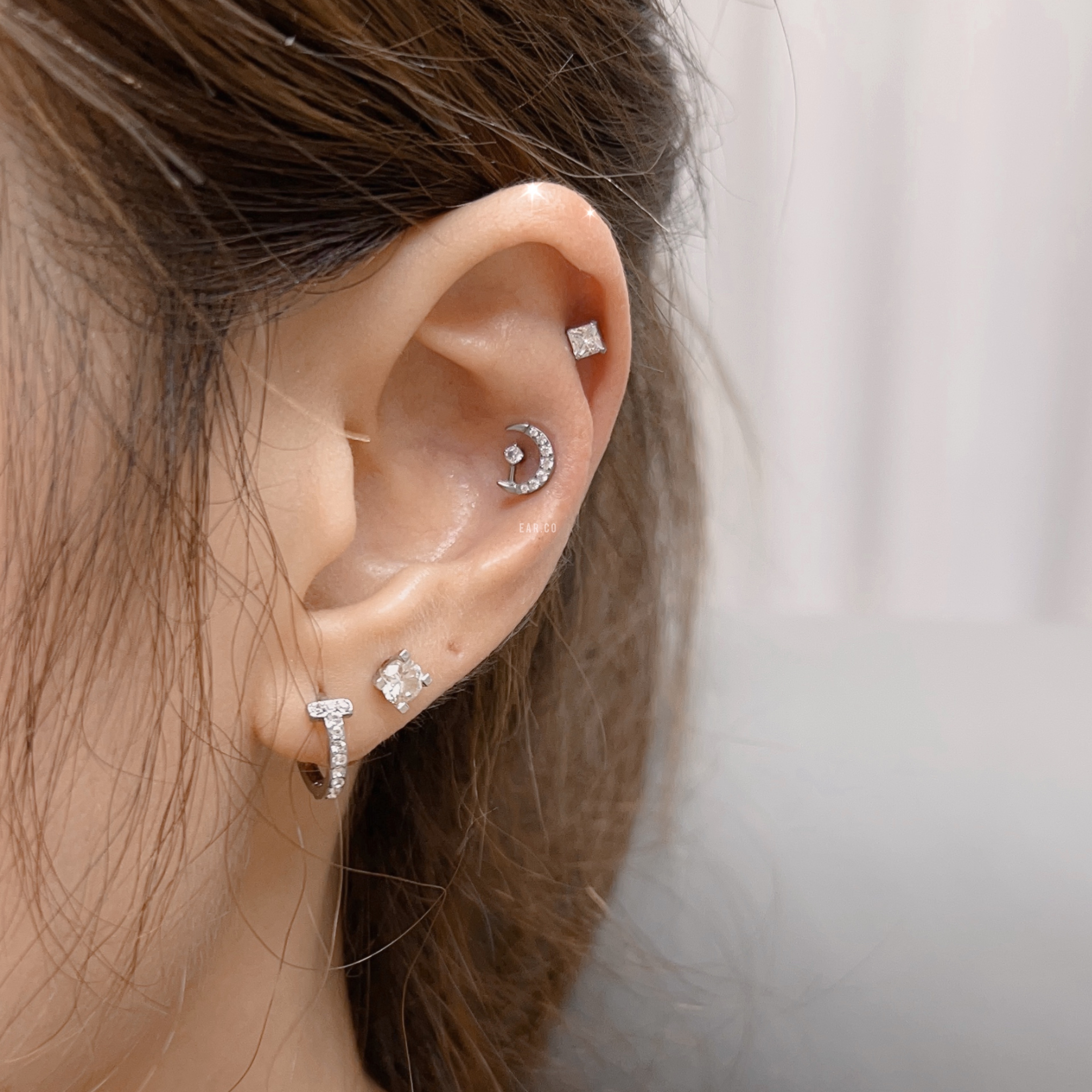 特色閃石月亮平頭耳門/耳珠/耳骨釘 [G23 Titanium]