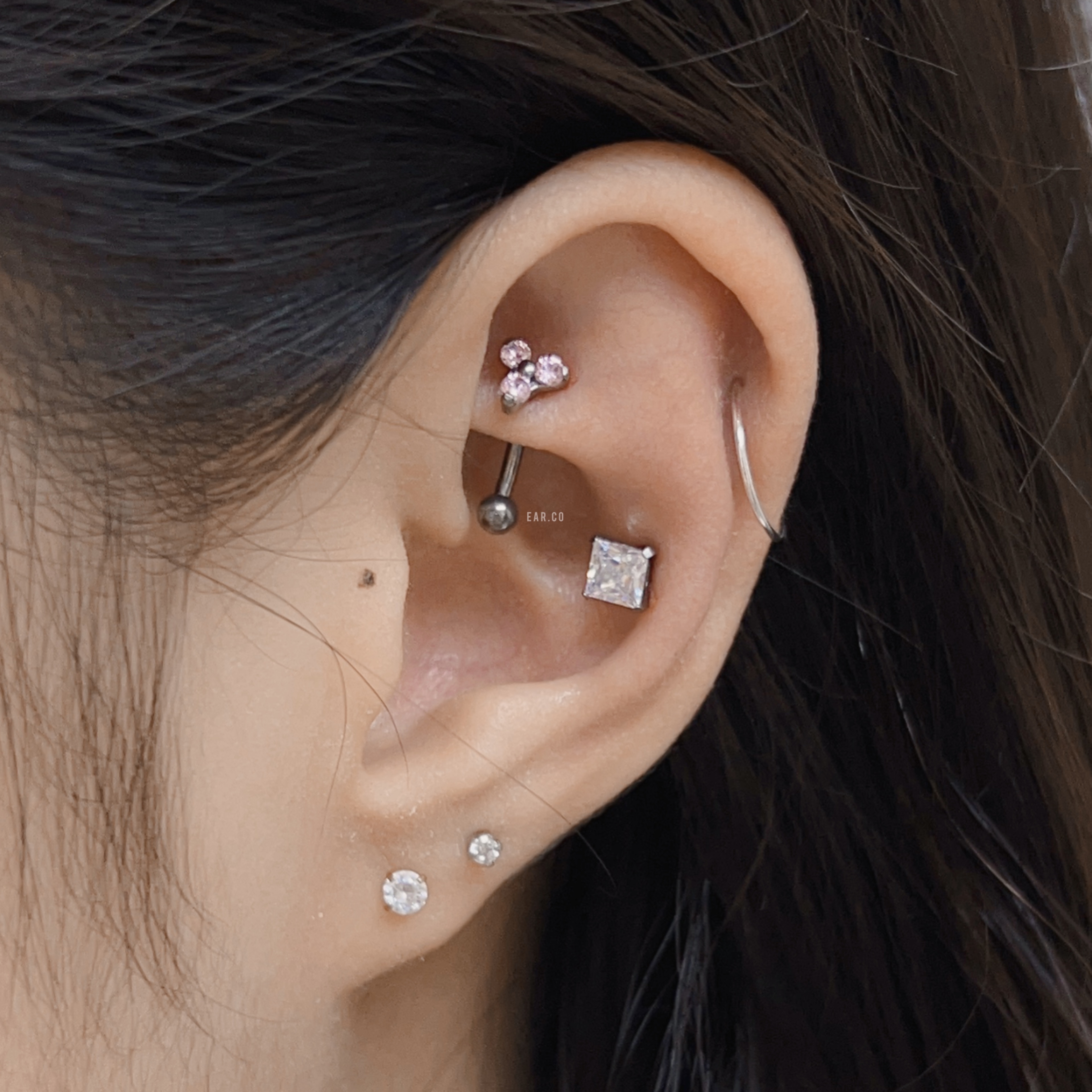 多色三石花彎針耳環 [G23 Titanium]