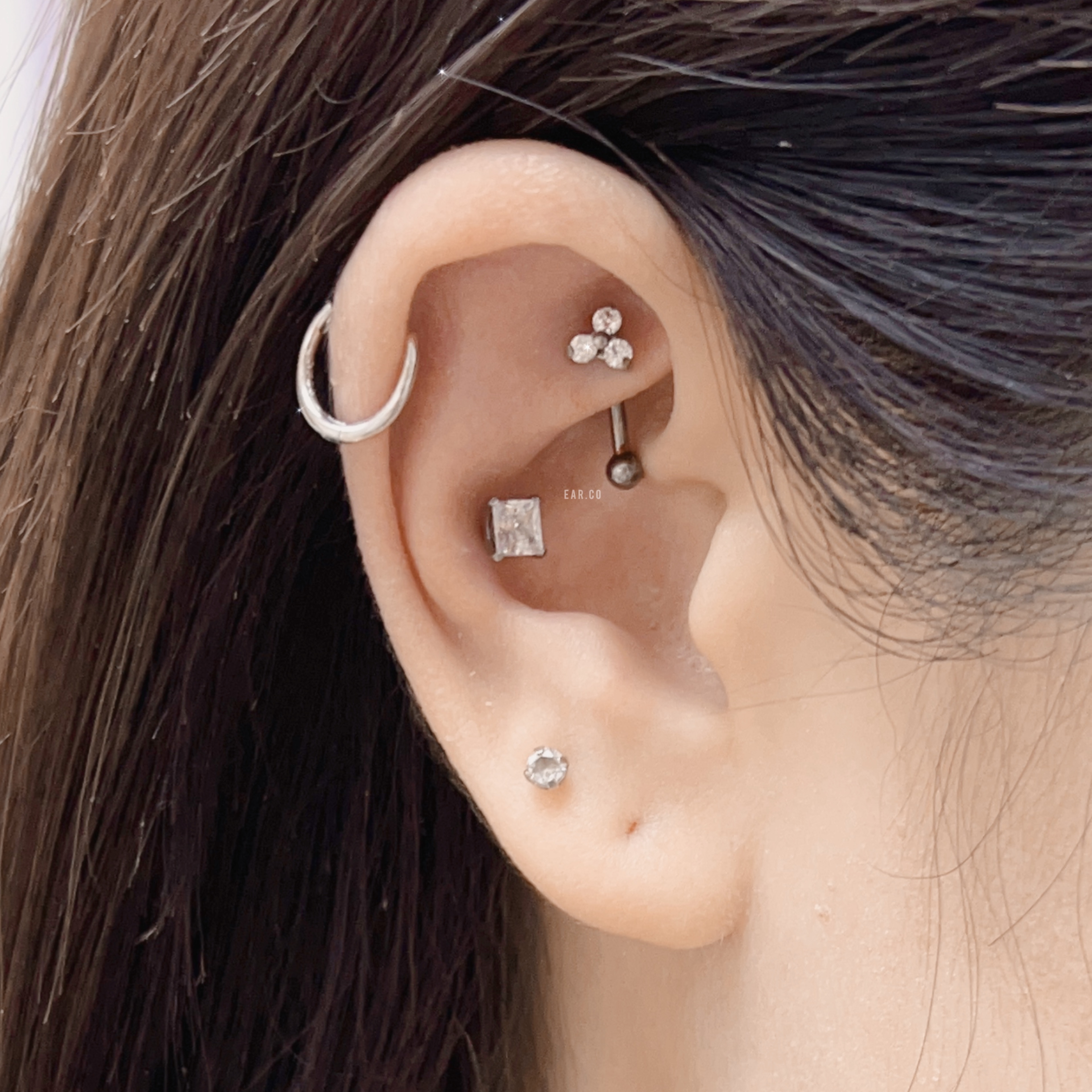 多色三石花彎針耳環 [G23 Titanium]