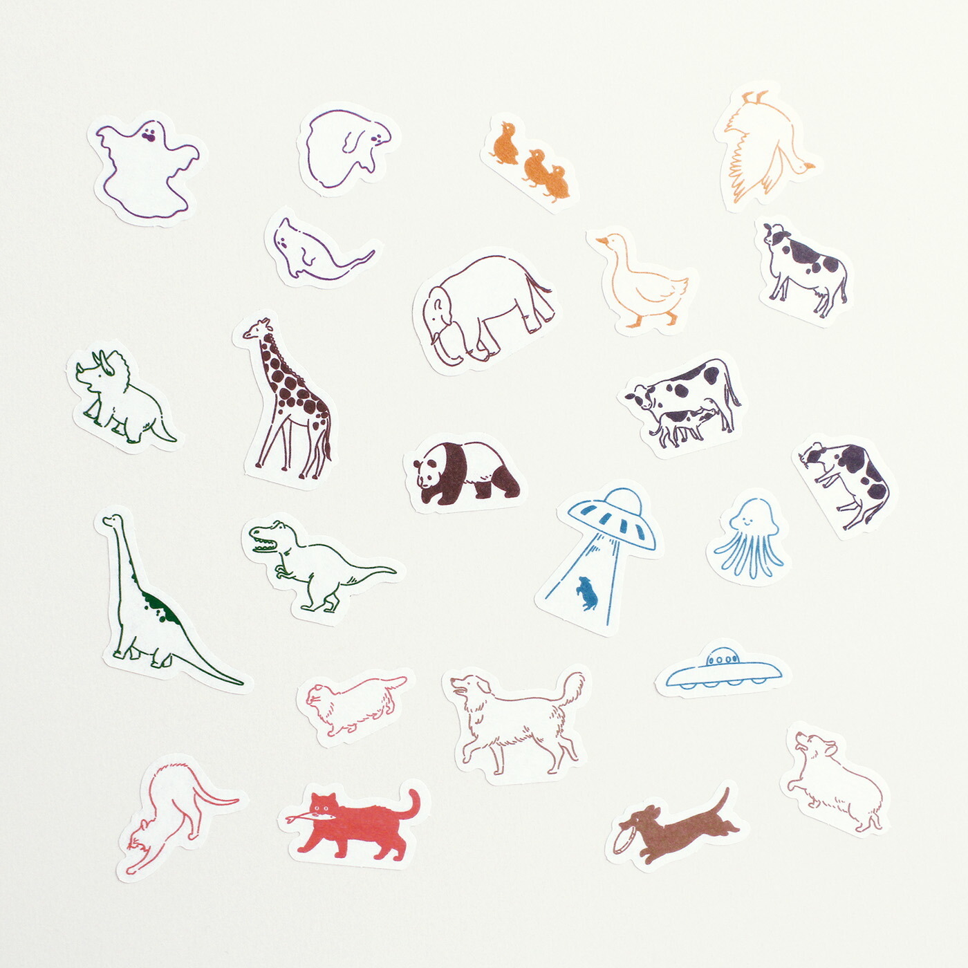 AH LA LA動物遊行 24枚 和紙貼紙包 幽靈 恐龍 幽浮｜日本EL COMMUN