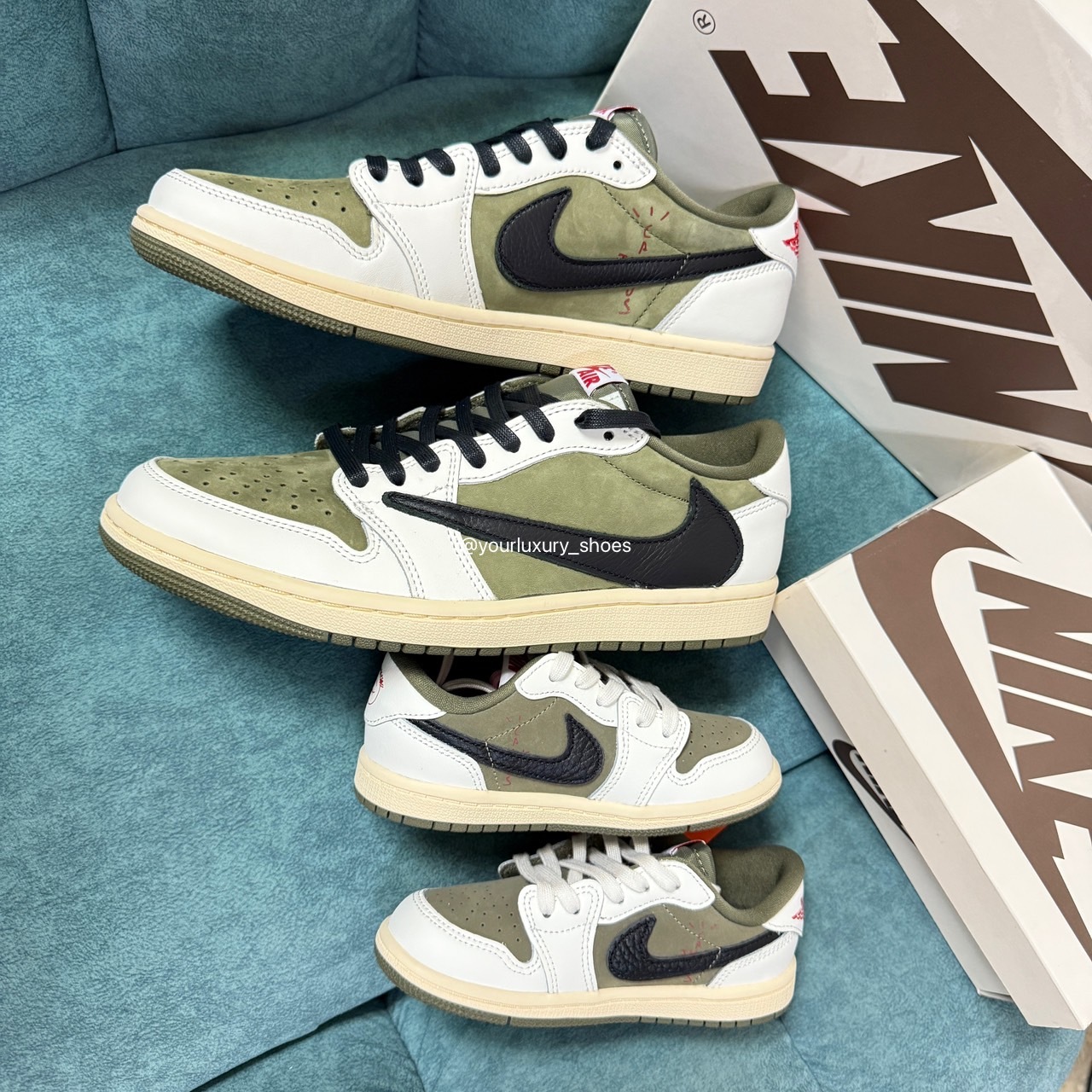 【Luxury】Travis Scott x Nike AJ1 Low 反轉橄欖綠 黑勾 倒勾 最新款 男女款 大童鞋 童鞋 中童 小童 DO5441-200 DM7866-200 倒鉤